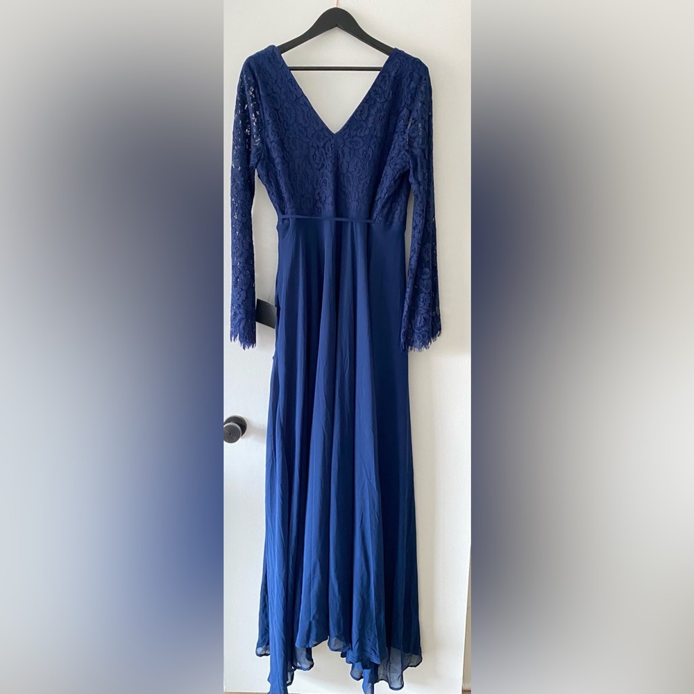 Utterly In Love Navy Blue Lace Long Sleeve Wrap Dress - Picture 4 of 6